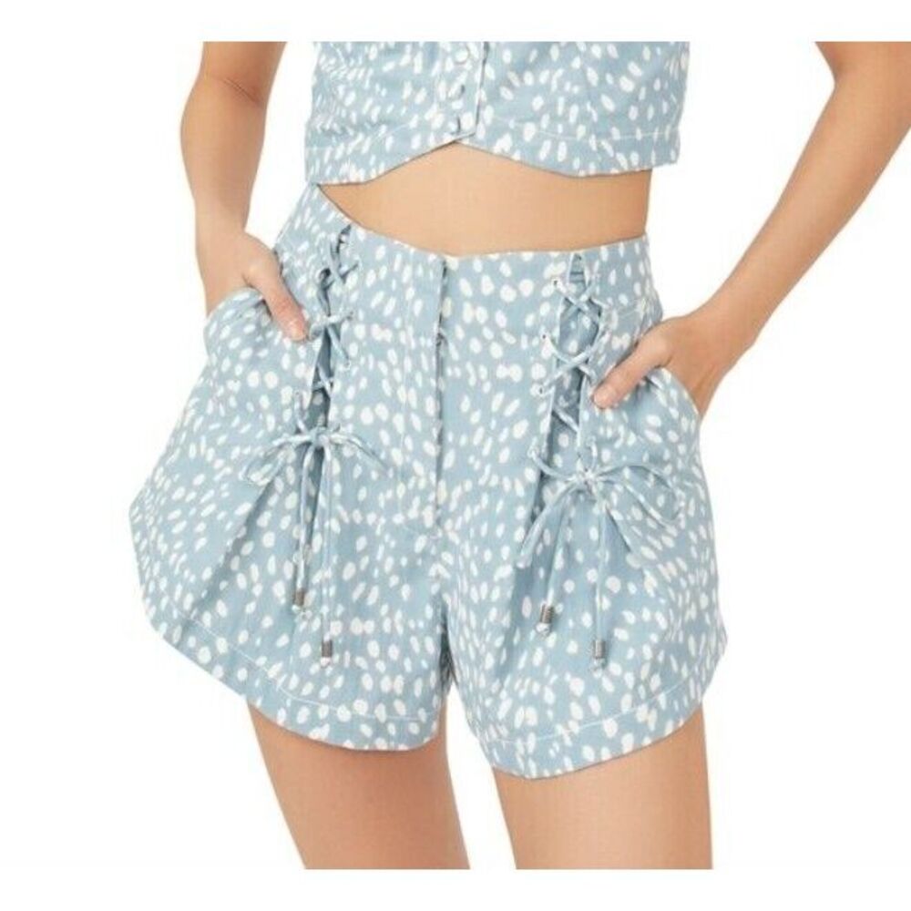 Free People Bennett Shorts high waisted w/ Side pockets‎ flowy size 8 Blue White